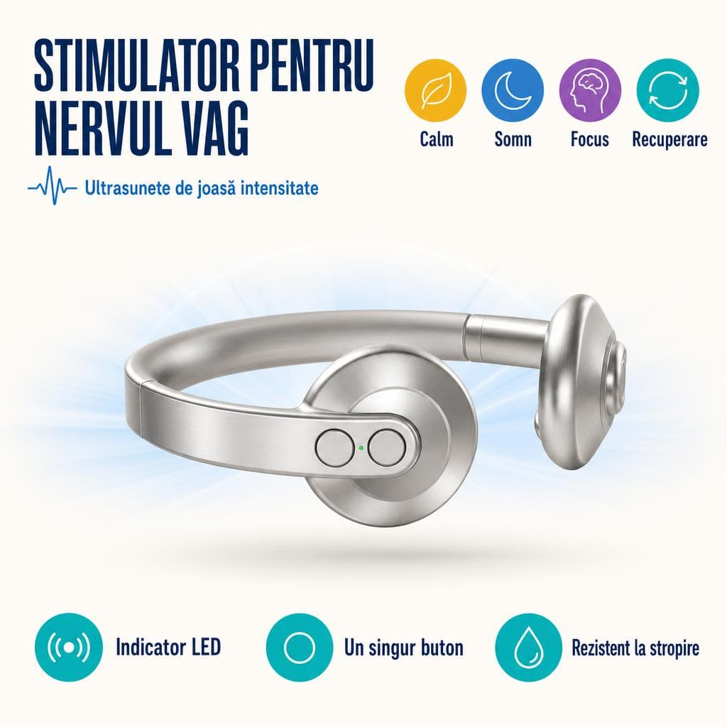 Stimulator pentru nervul vag — ultrasunete de joasă intensitate, calm, somn, focus, recuperare