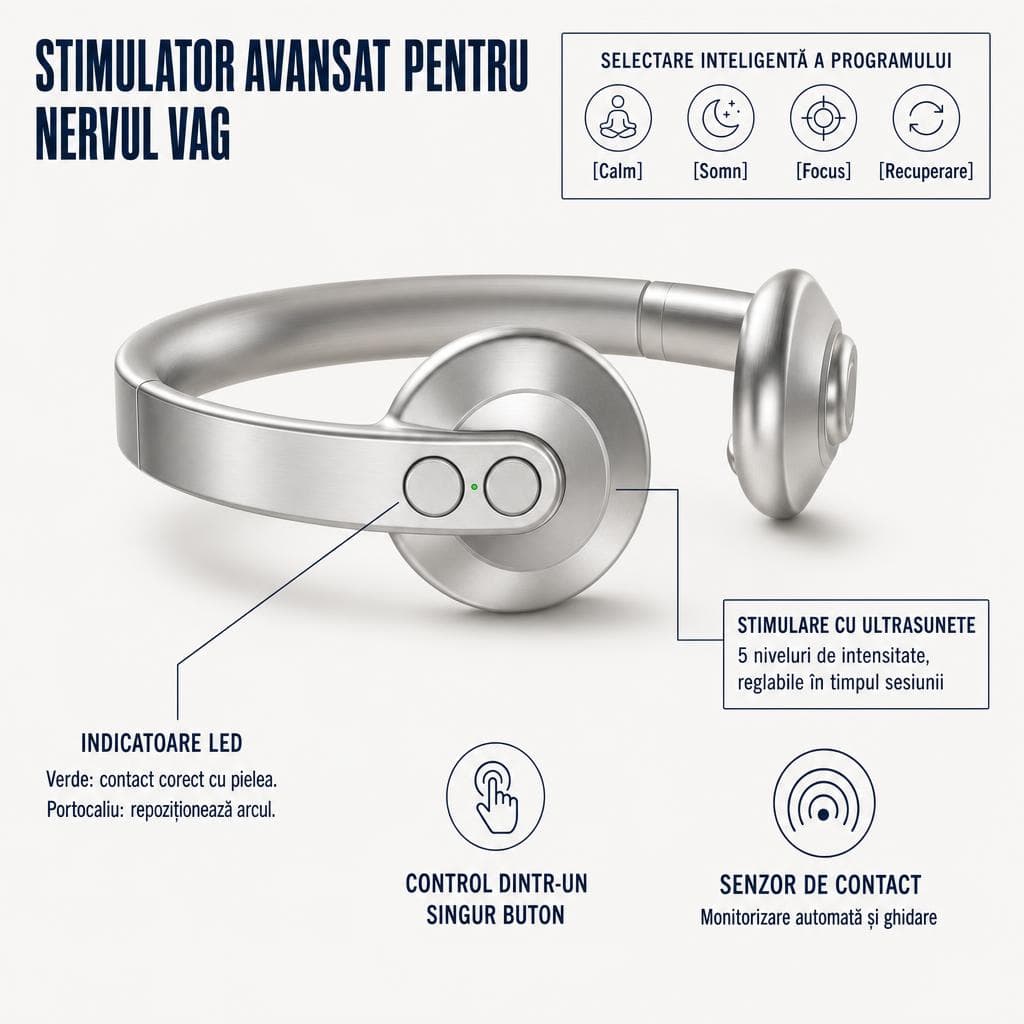 Stimulator avansat pentru nervul vag — indicatoare LED, senzor de contact, control dintr-un buton